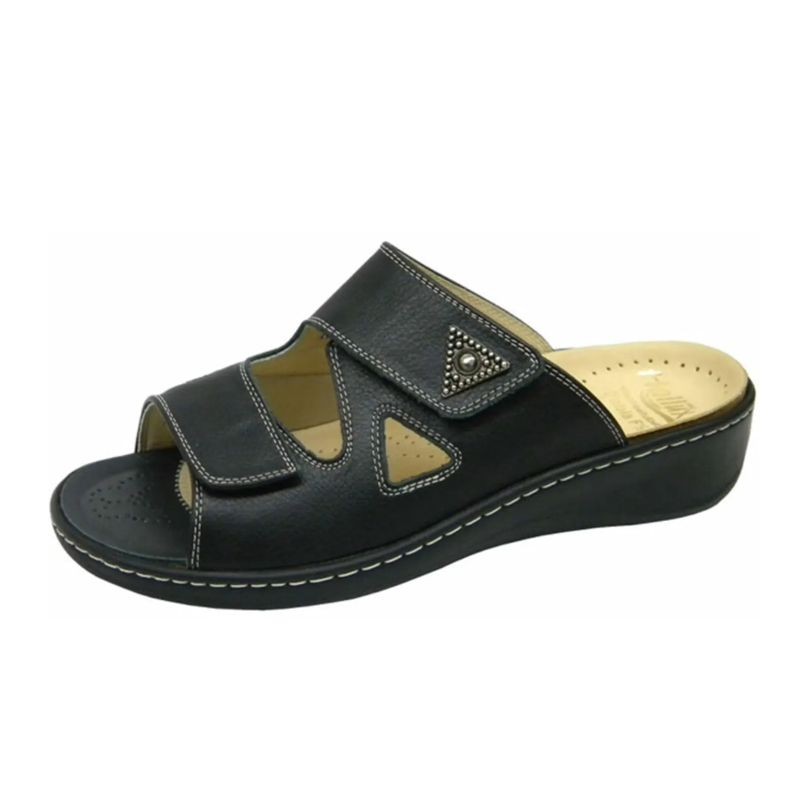Fidelio Hallux Slide Sandal (Women) - Black Shock Absorbing Heel Reflective details