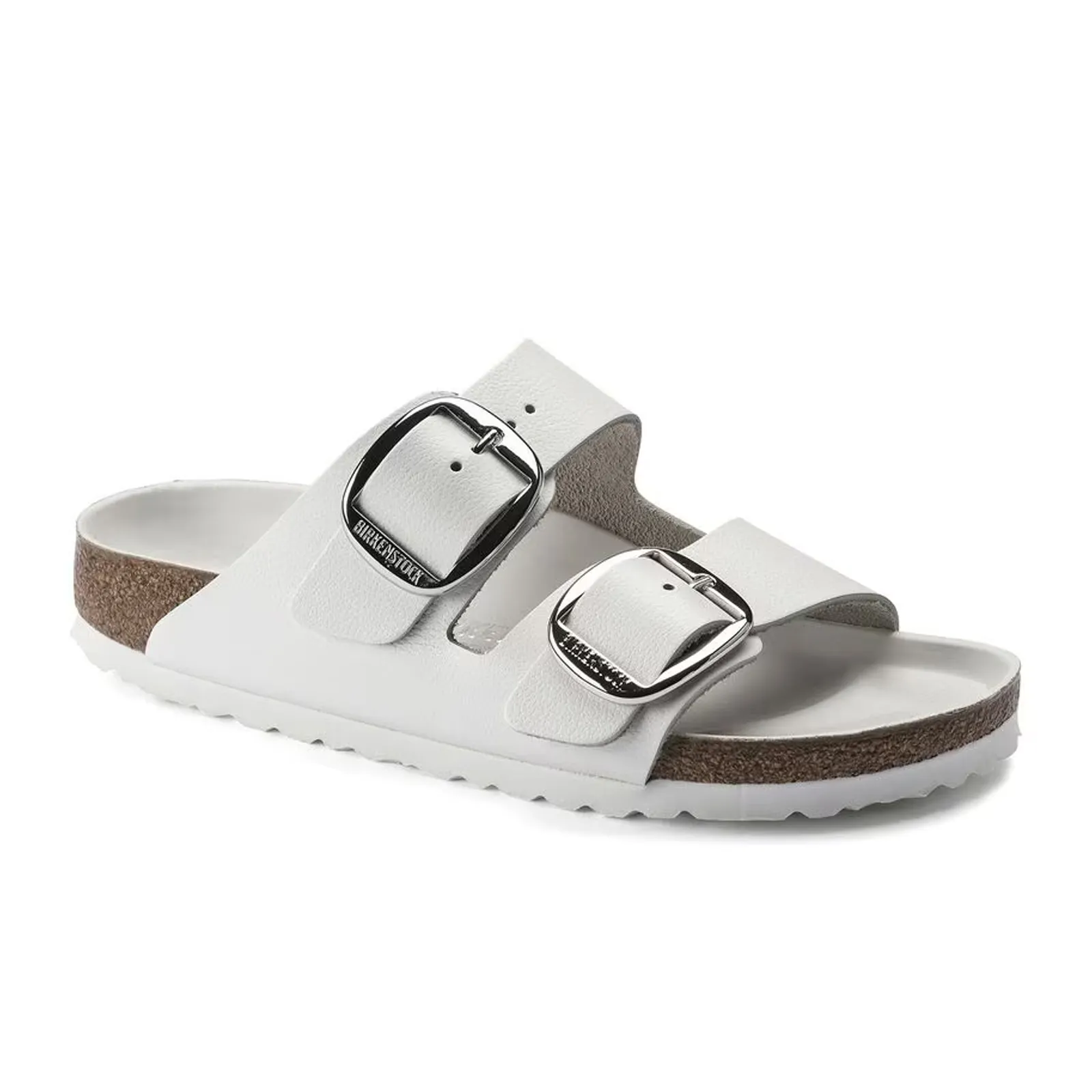 Simple Cut Birkenstock Arizona Big Buckle Slide Sandal (Women) - White Smooth Leather