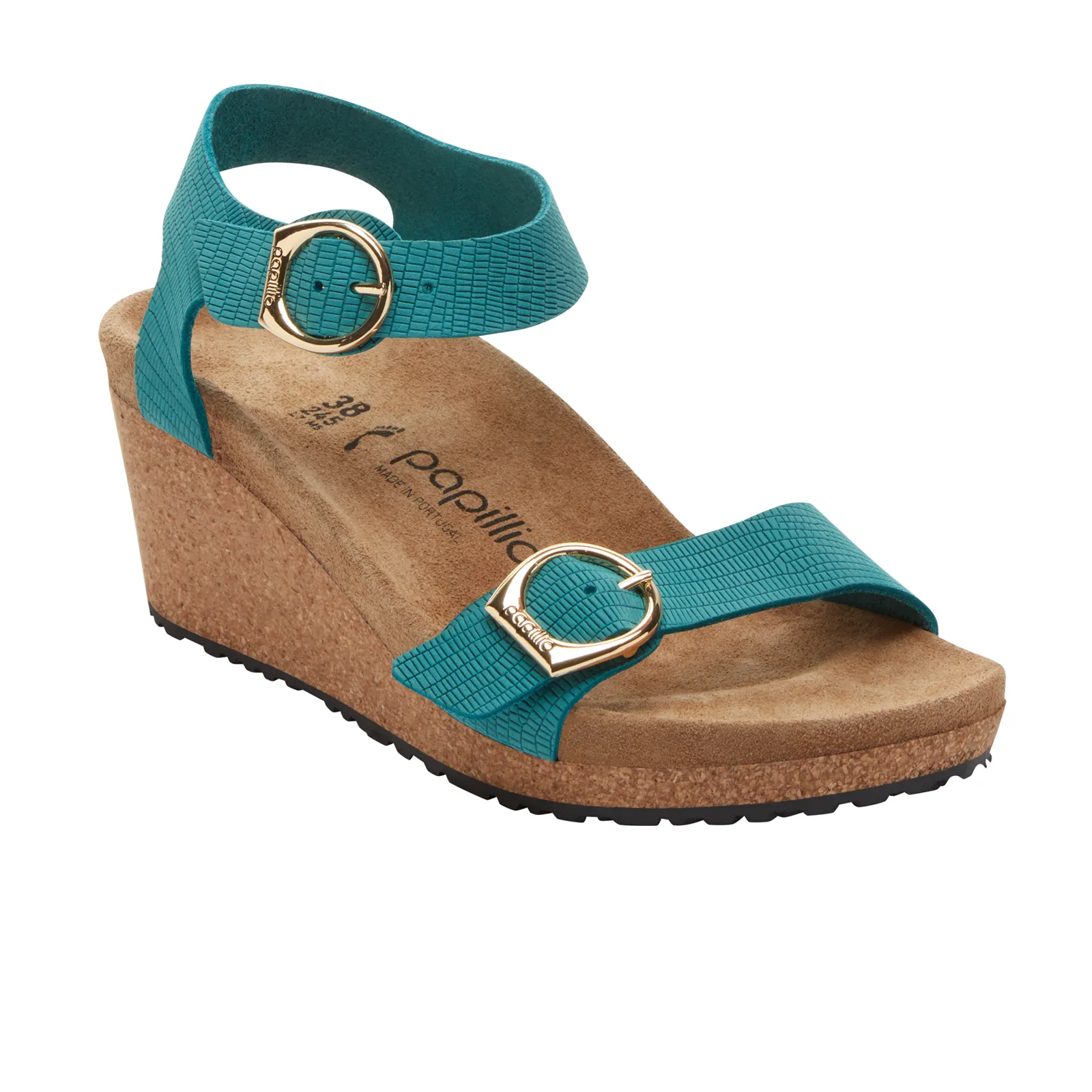 Polished Silhouette Fashionable Design Birkenstock Soley Narrow Wedge Sandal (Women) - Embossed Biscay Bay Nubuck