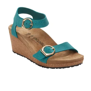 Polished Silhouette Fashionable Design Birkenstock Soley Narrow Wedge Sandal (Women) - Embossed Biscay Bay Nubuck