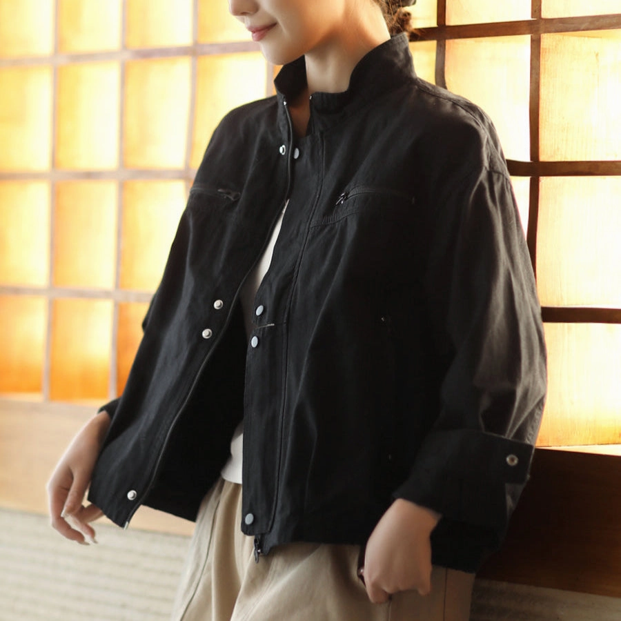 Seamless Welded Construction Women Spring Retro Fashionable Cotton Casual Jacket