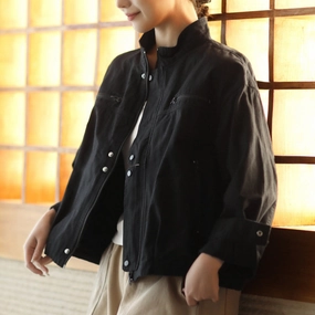 Seamless Welded Construction Women Spring Retro Fashionable Cotton Casual Jacket