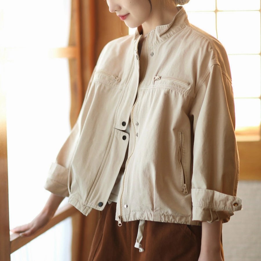 Women Spring Retro Fashionable Cotton Casual Jacket Soft Cover