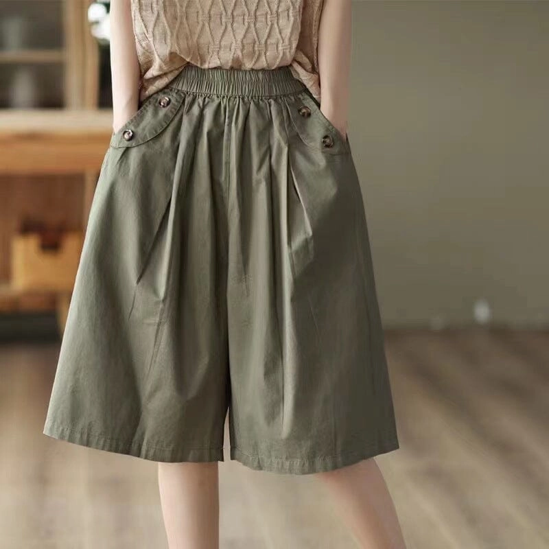 Women Loose Casual Summer Minimalist Cotton Shorts Shrink Proof quick absorbing