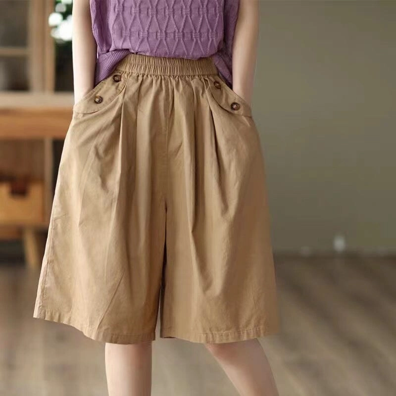 Comfortable Border Women Loose Casual Summer Minimalist Cotton Shorts
