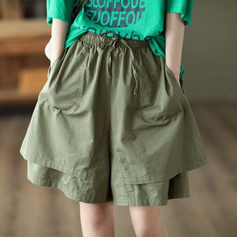 Women Summer Casual Solid Color Double Layered Cotton Shorts Instant Dry