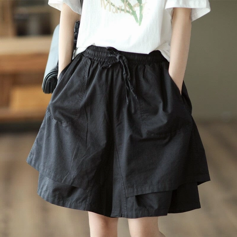 Fortified Stitching Non-Constricting Women Summer Casual Solid Color Double Layered Cotton Shorts