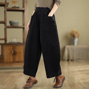 Women Spring Retro Cotton Corduroy Solid Color Casual Pants Gentle On Skin