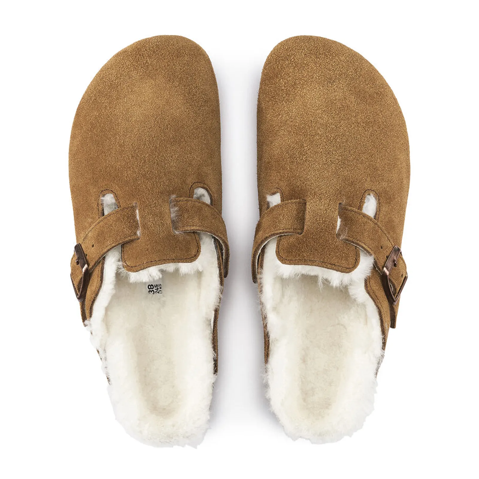No Pain Daily Sharp Birkenstock Boston Clog (Women) - Mink Suede/Natural Shearling