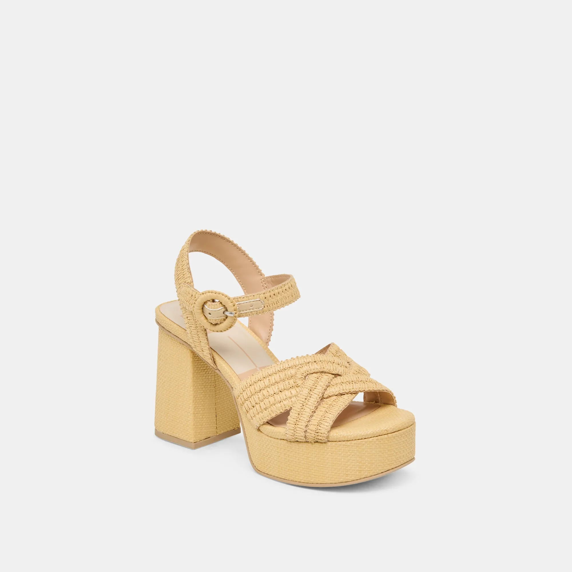 Synthetic Leather Blend BETY HEELS LT NATURAL WOVEN RAFFIA