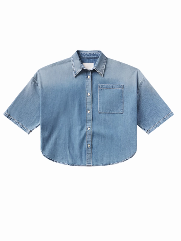 Frances Cropped Cape Button Up in Skyland Cool Fabric