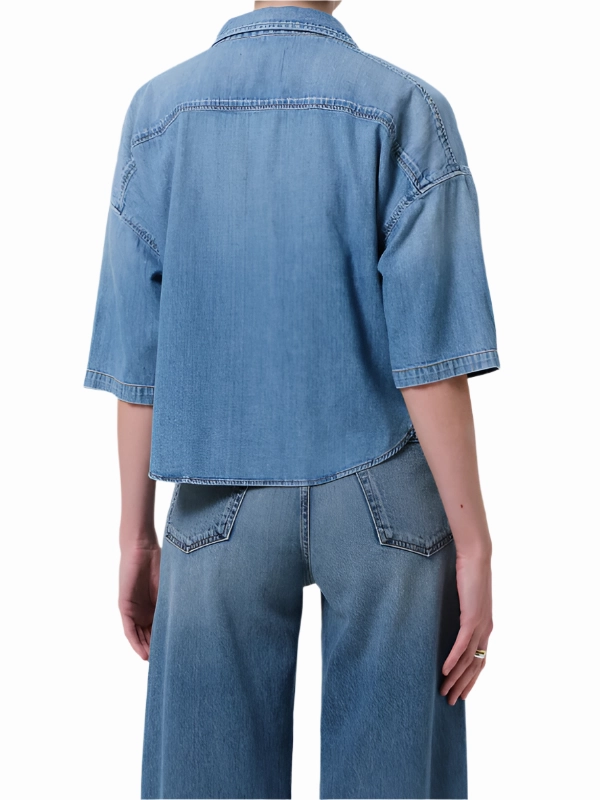 PlushLining Ventilated Mesh Panels Frances Cropped Cape Button Up in Skyland