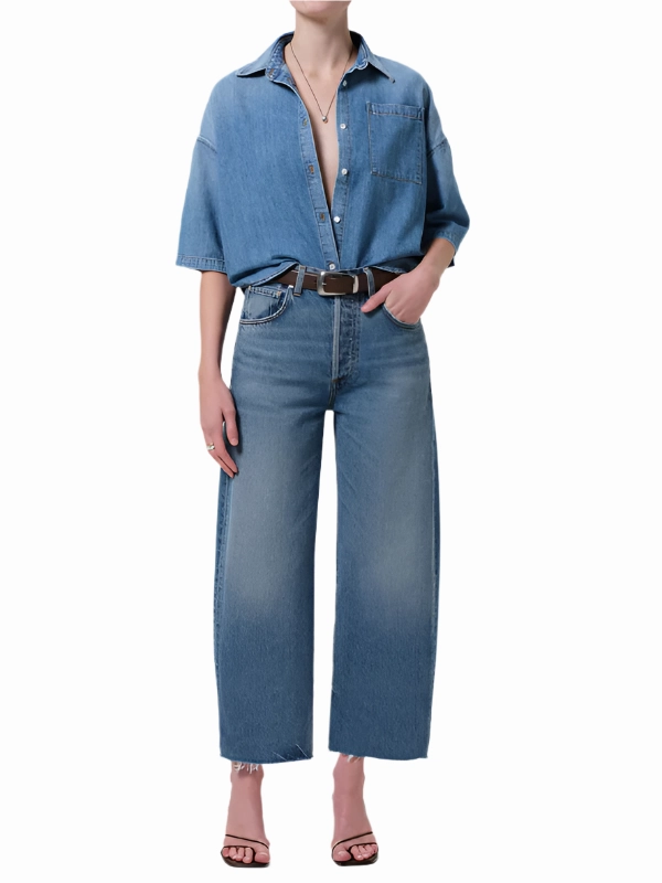 Frances Cropped Cape Button Up in Skyland NonRestrictiveCut MultiPanelBreathability