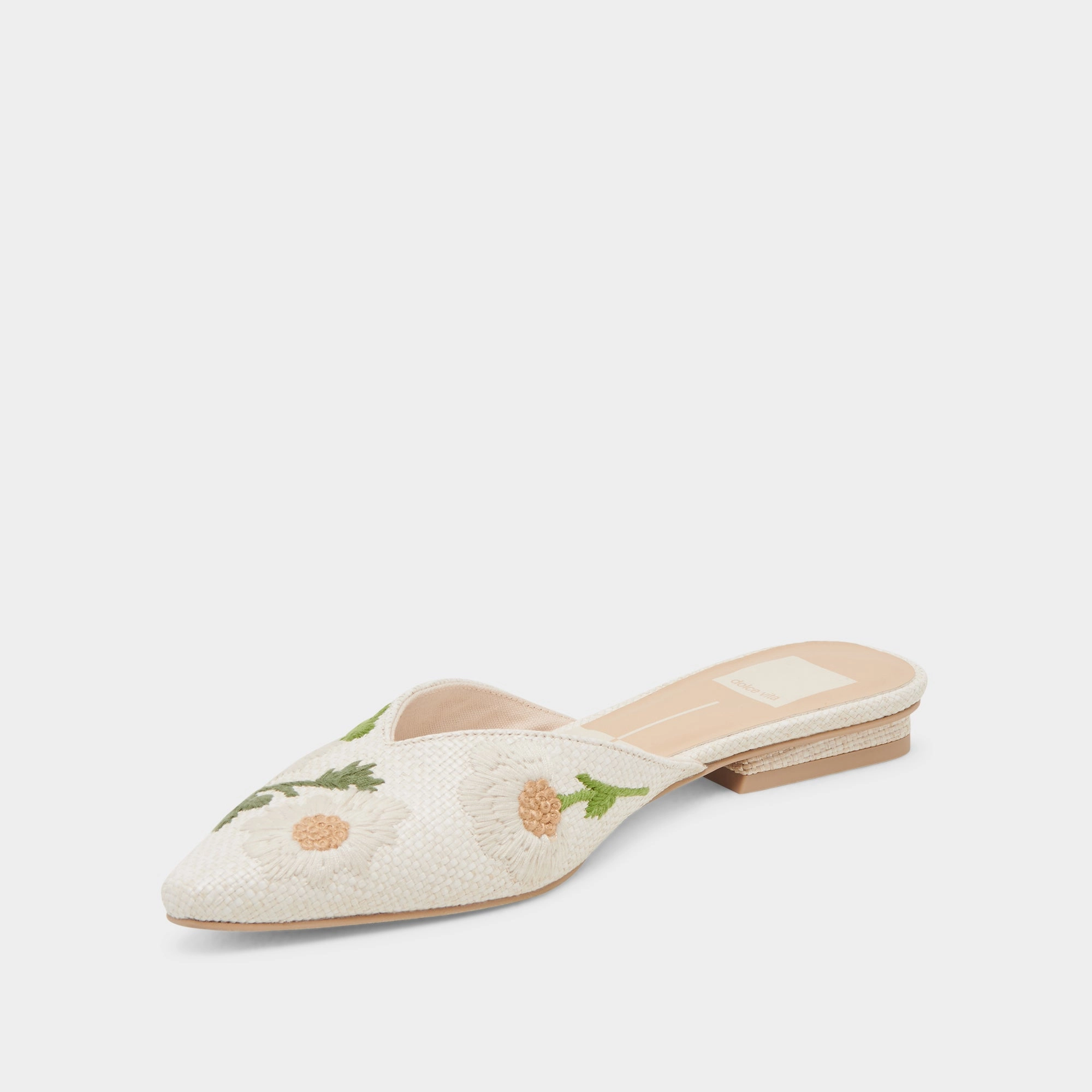 Buckle Detail ELM FLATS WHITE FLORAL RAFFIA