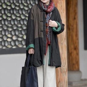 NoiseFreeFabric Notch Lapel Ethnic Retro Winter Cotton Padded Linen Coat