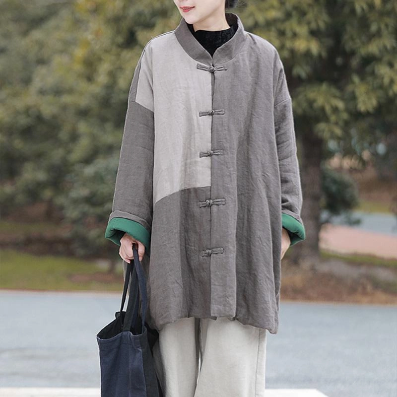 Subtle Layers Compression Packability Ethnic Retro Winter Cotton Padded Linen Coat