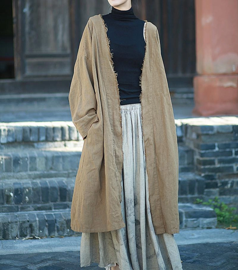 Women's Vintage Raw Ramie Wrap Cardigans Modern Fit Light Reflective Zippers