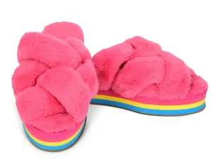 Matte Tone Furry Platform Slippers