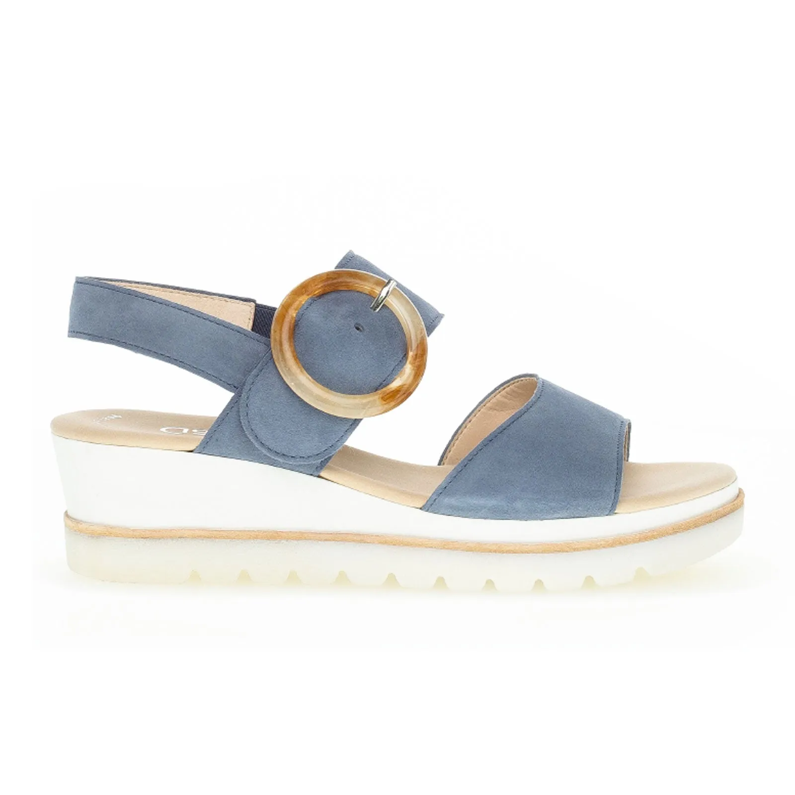 Gabor 645 Platform Wedge Sandal (Women) - Blue Leather Supportive structure Quick Slip-On Design