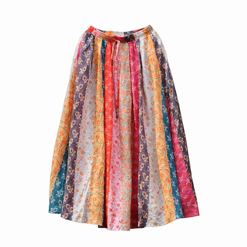 featherlight Trusted quality Women Spring Ethnic Style Ramie Patchwork A-Line Skirt