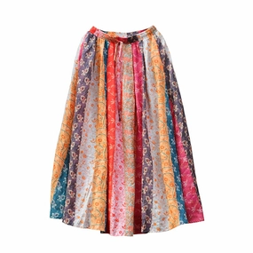 No Tightness Women Spring Ethnic Style Ramie Patchwork A-Line Skirt