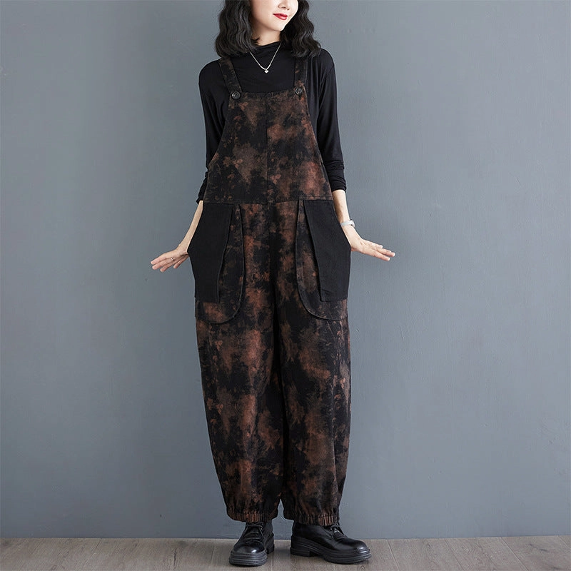 Shrink resistant Dampness Control Babakud Women Autumn Retro Style Loose Denim Jumpsuit