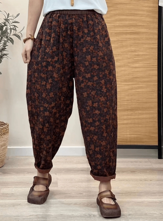 Babakud Women Autumn Vintage Floral Cotton Linen Harem Pants Polished Look hypoallergenic