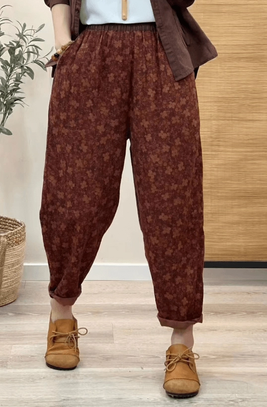 Breathable Design Non-Constricting Babakud Women Autumn Vintage Floral Cotton Linen Harem Pants