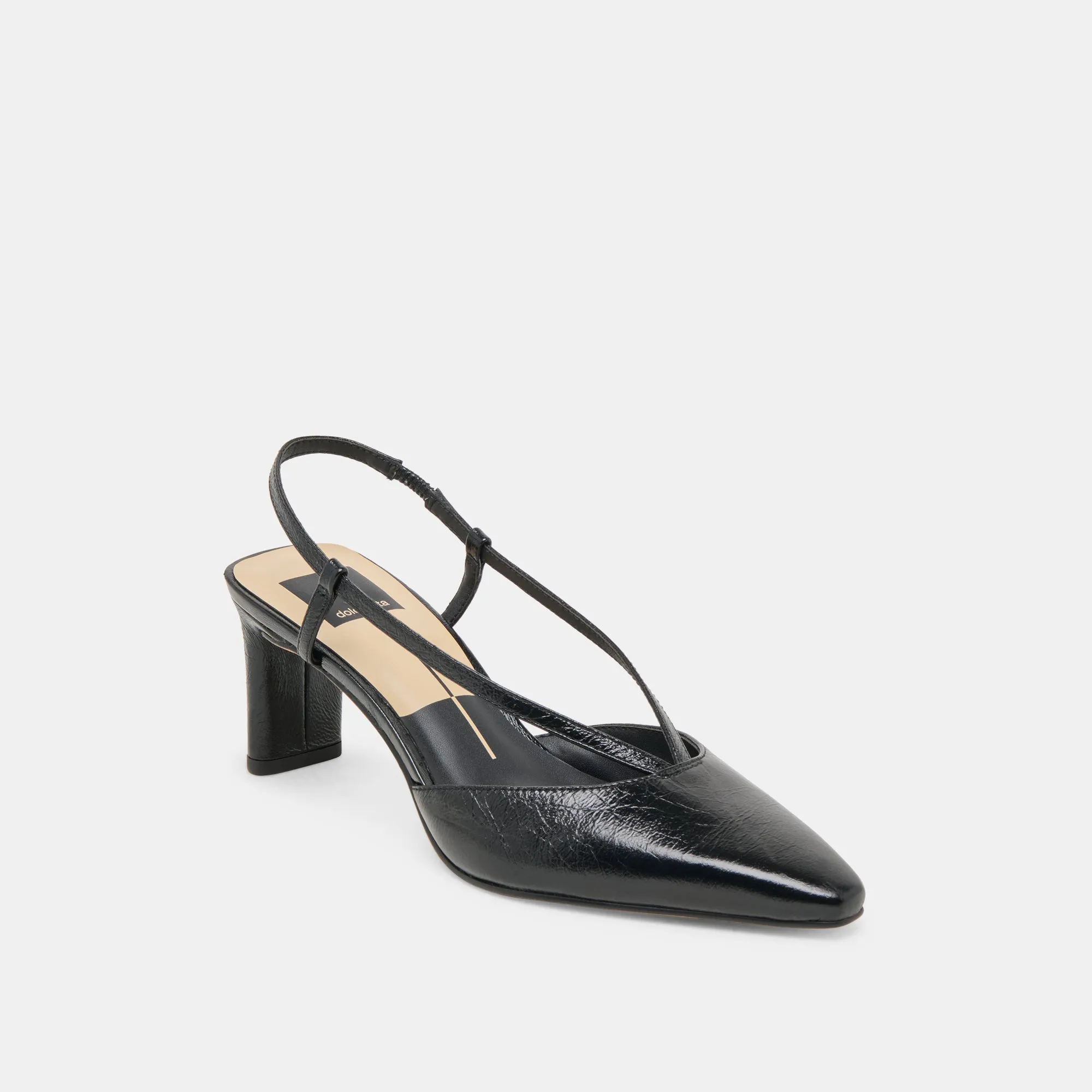 GINAY HEELS  BLACK LEATHER Reinforced Arch Bridge