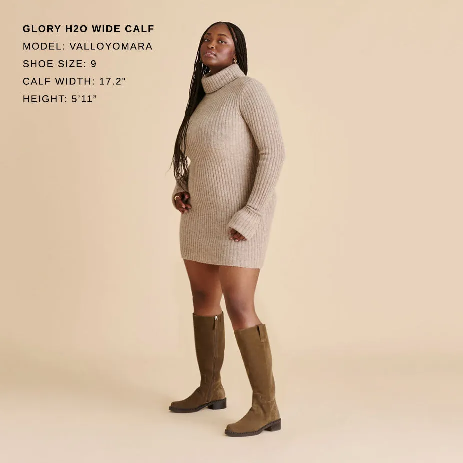 GLORY H2O WIDE CALF BOOTS OLIVE SUEDE Reliable Traction Temperature Regulating Lining