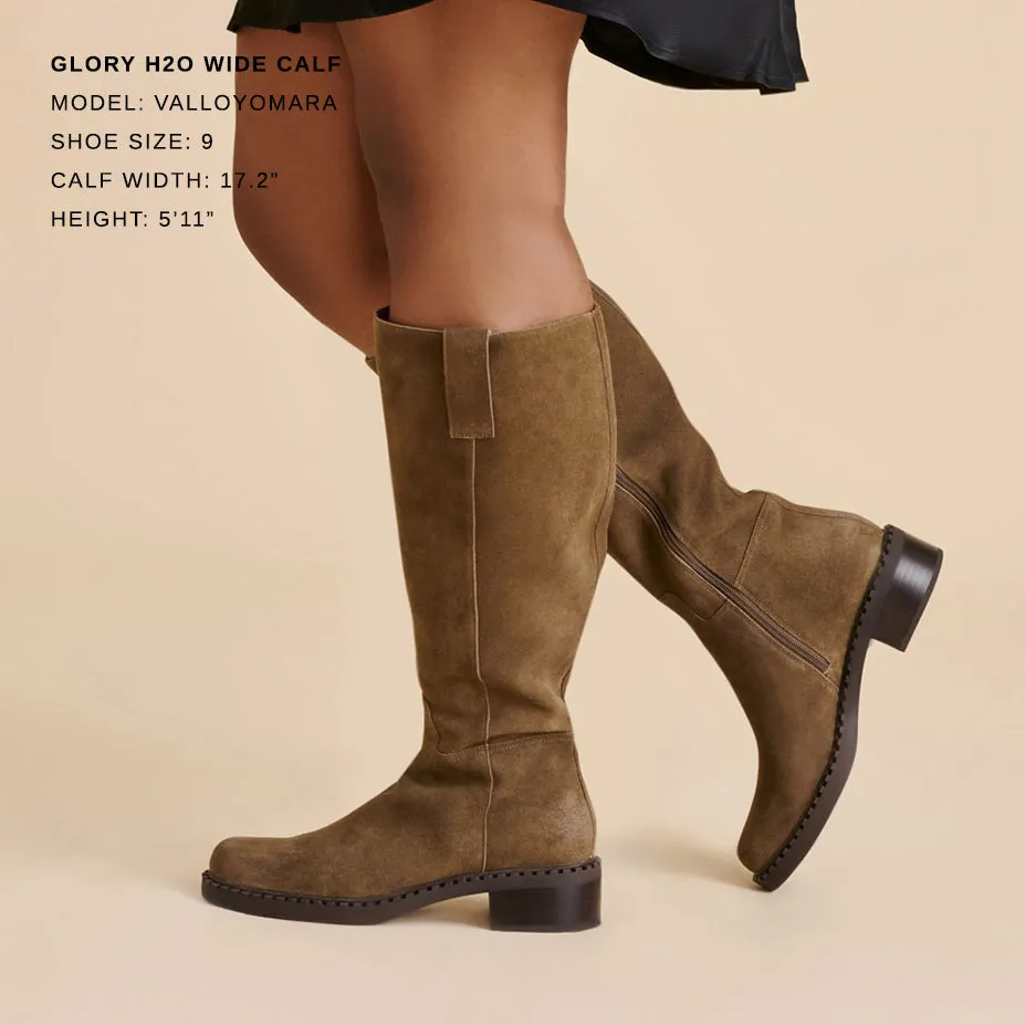 Temperature Regulating Fabrics GLORY H2O WIDE CALF BOOTS OLIVE SUEDE