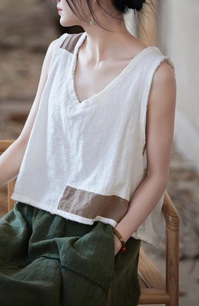 HypoallergenicInnerLayer Women Summer Solid Color Linen Vest