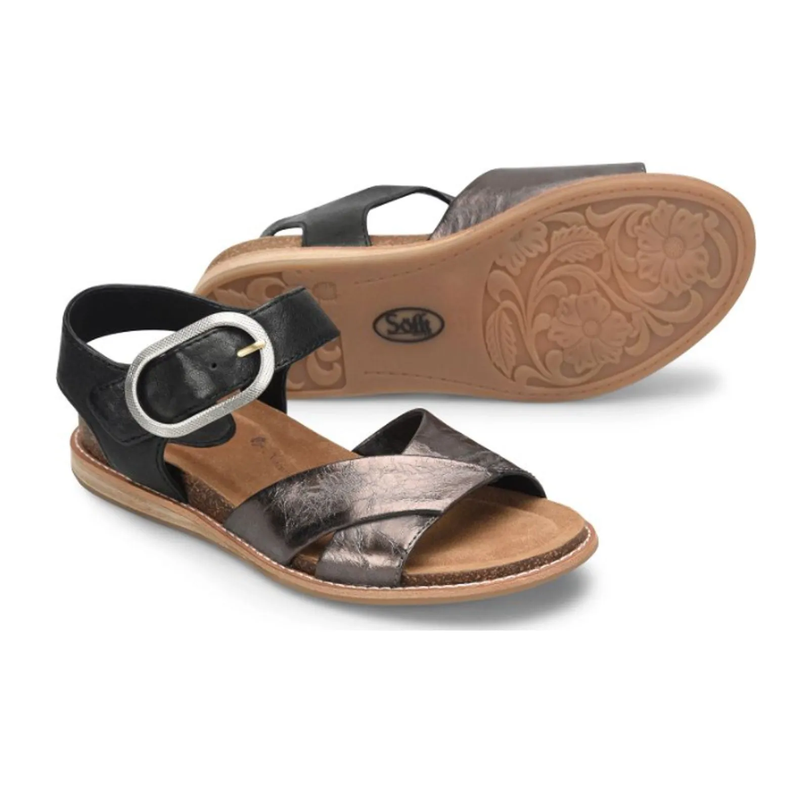 Ergonomic Fit Air Circulation Sofft Bayo Backstrap Sandal (Women) - Black/Pewter