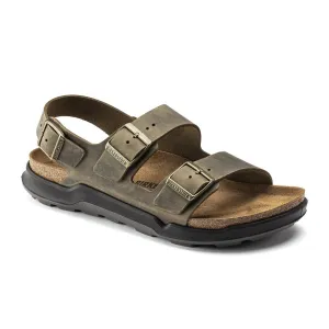 Birkenstock Milano Rugged Backstrap Sandal (Men) - Faded Khaki Oiled Leather Plush Fit Trendy Footwear