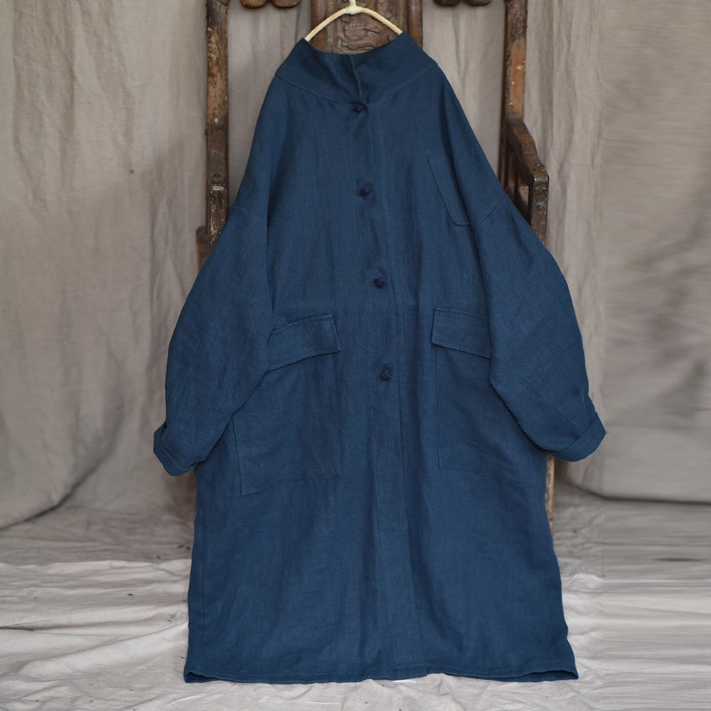 Women Autumn Casual Ramie Shirt Collar Loose Coat Breathable Design