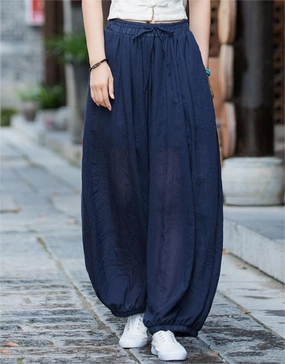 Fade Proof Secure Pockets Women Lightweight Comfort Loose Lantern Pants