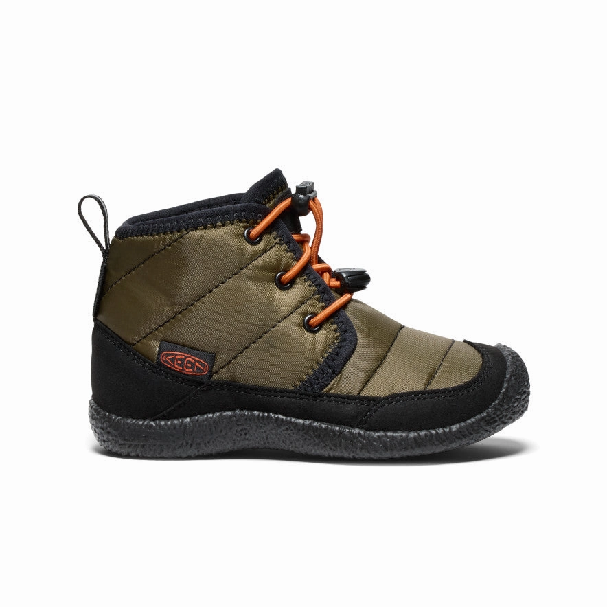 Little Kids' Howser II Waterproof Chukka  |  Dark Olive/Gold Flame Abrasion Resistant Outsole Snow Day