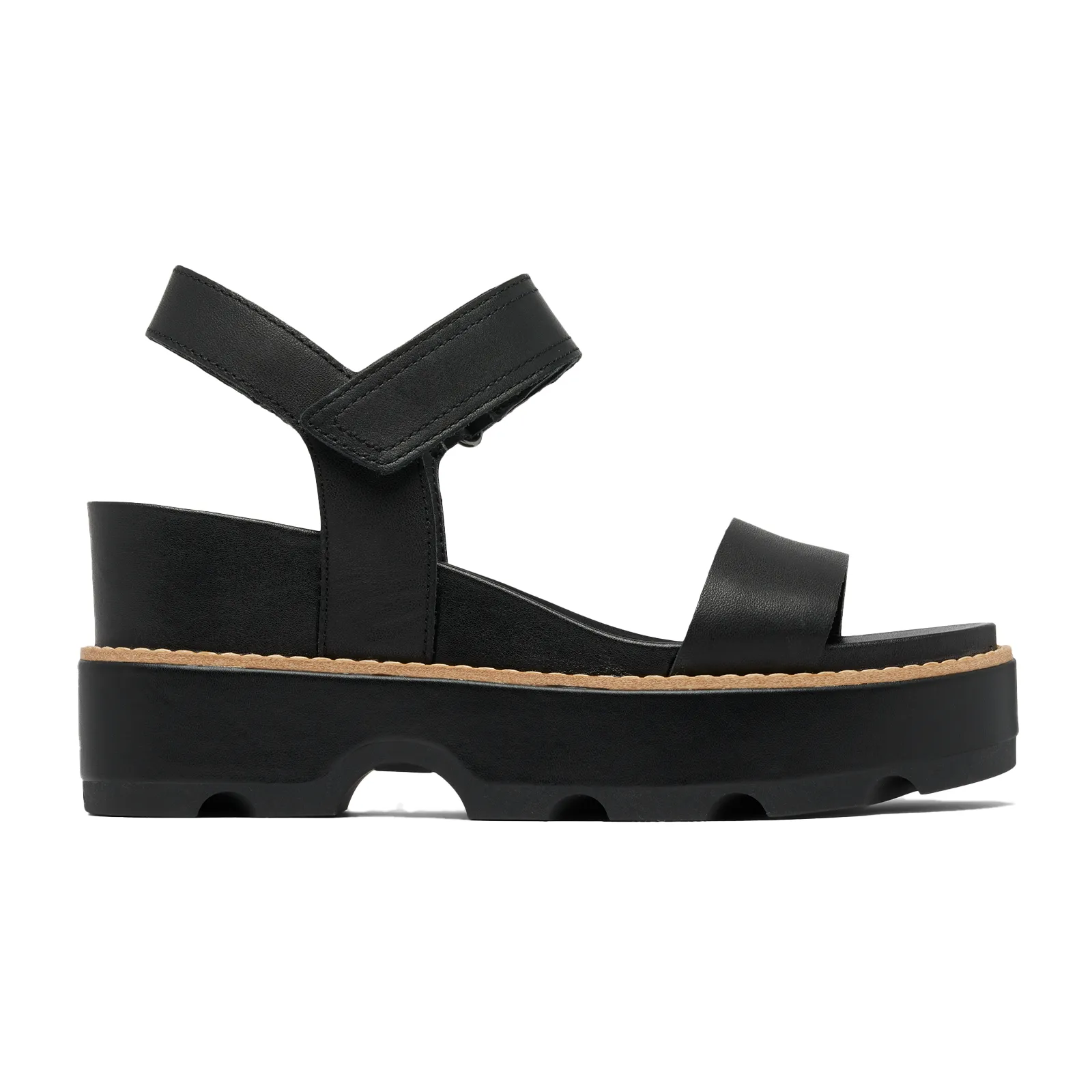 Streamlined Design Sorel Joanie IV Ankle Strap Wedge Sandal (Women) - Black/Sea Salt