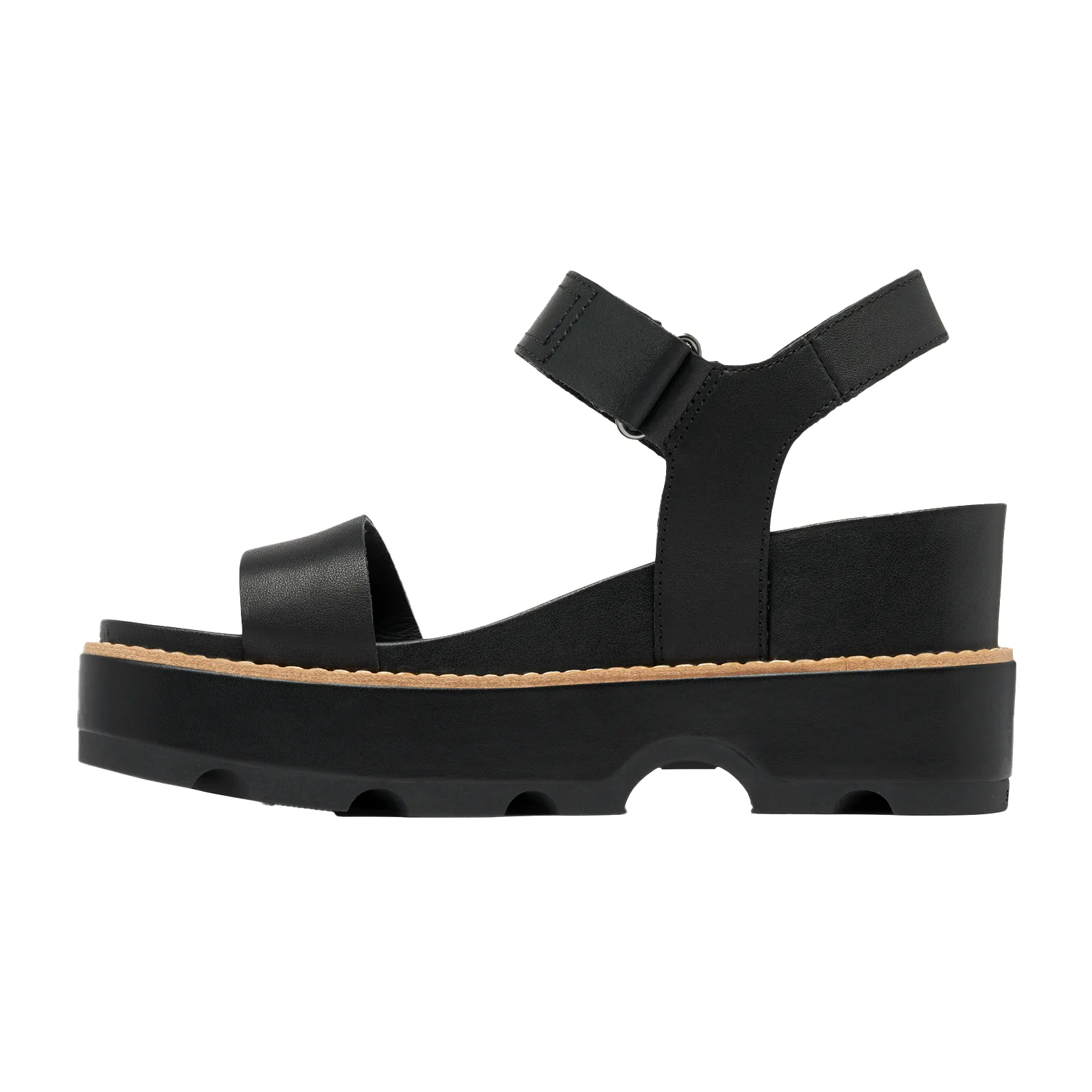 Sorel Joanie IV Ankle Strap Wedge Sandal (Women) - Black/Sea Salt EVA Material