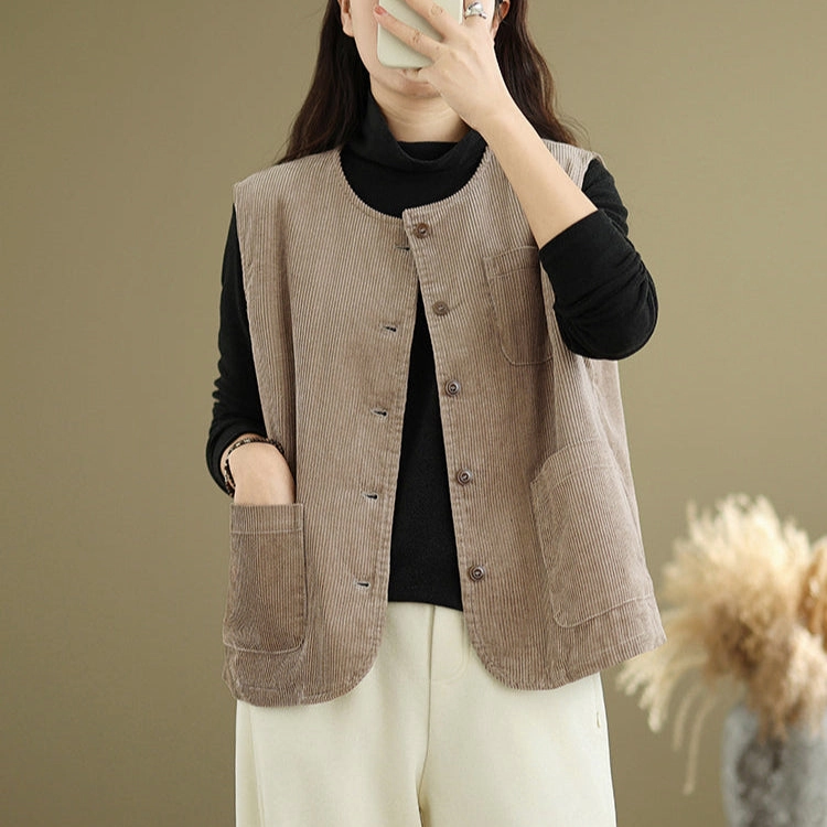 Babakud Women Spring Retro Corduroy Casual Vest Quilted Stitching Pattern