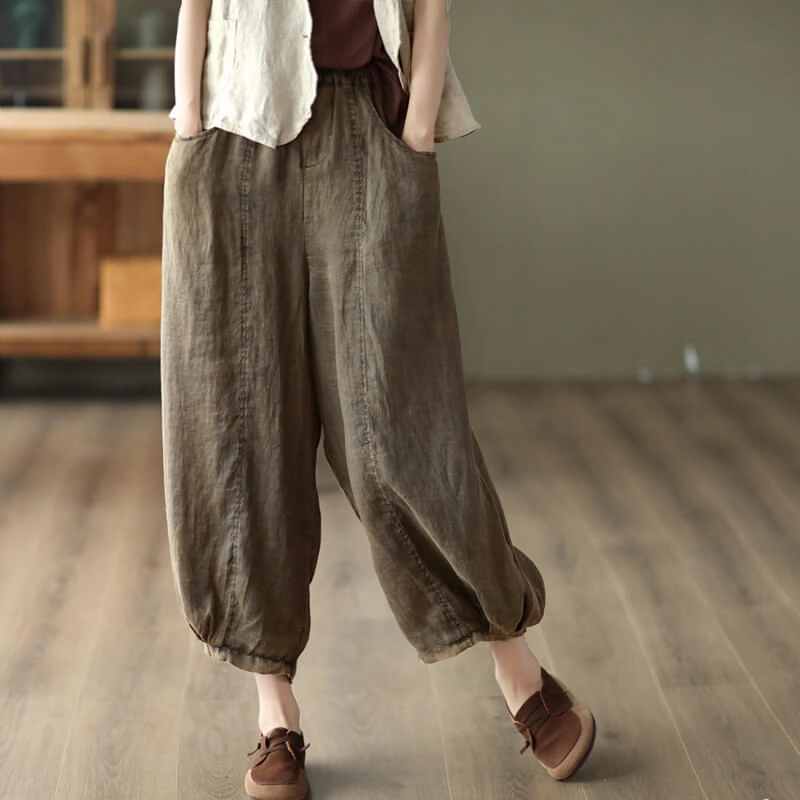 Catch Resistant Lightweight Feel Babakud Women Classic Ramie Harem Pants