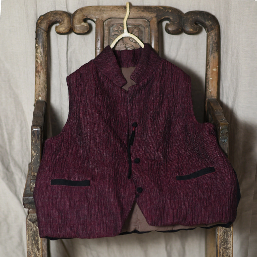 Women Color Block Lapel Cotton Padded Warm Vests No Static Heat Sealed Edges