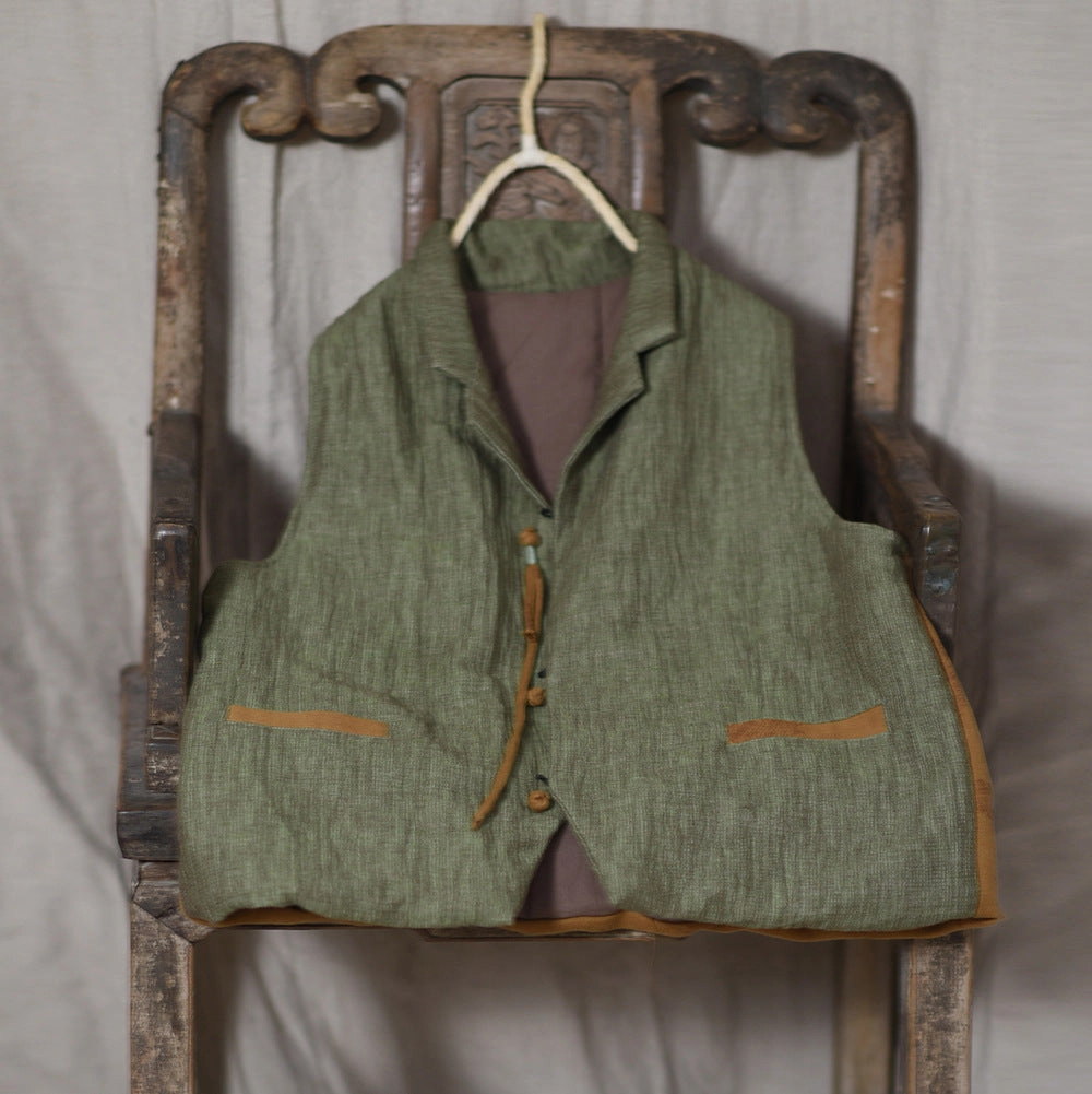 Women Color Block Lapel Cotton Padded Warm Vests Seasonal Trend