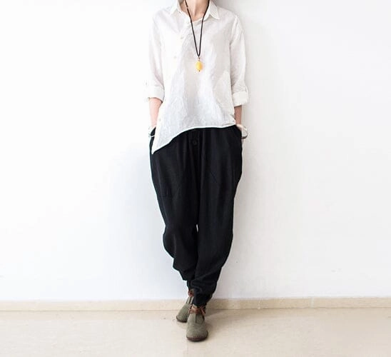 Snag Proof Flexible Material Women Loose Cotton Linen Harem Pants