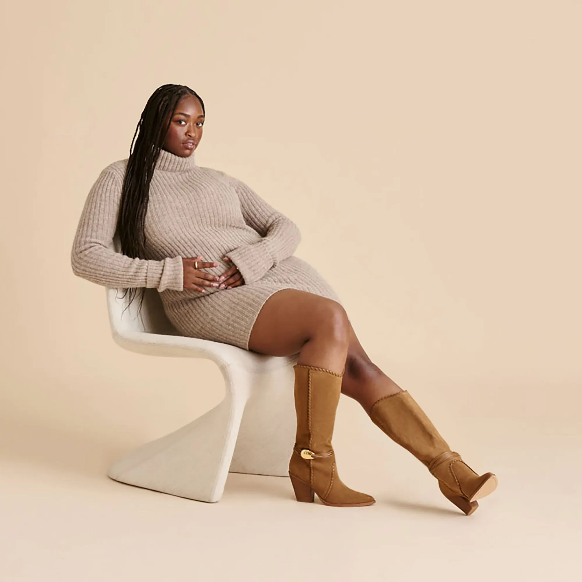 Clean Finish JODY WIDE CALF BOOTS LT BROWN SUEDE