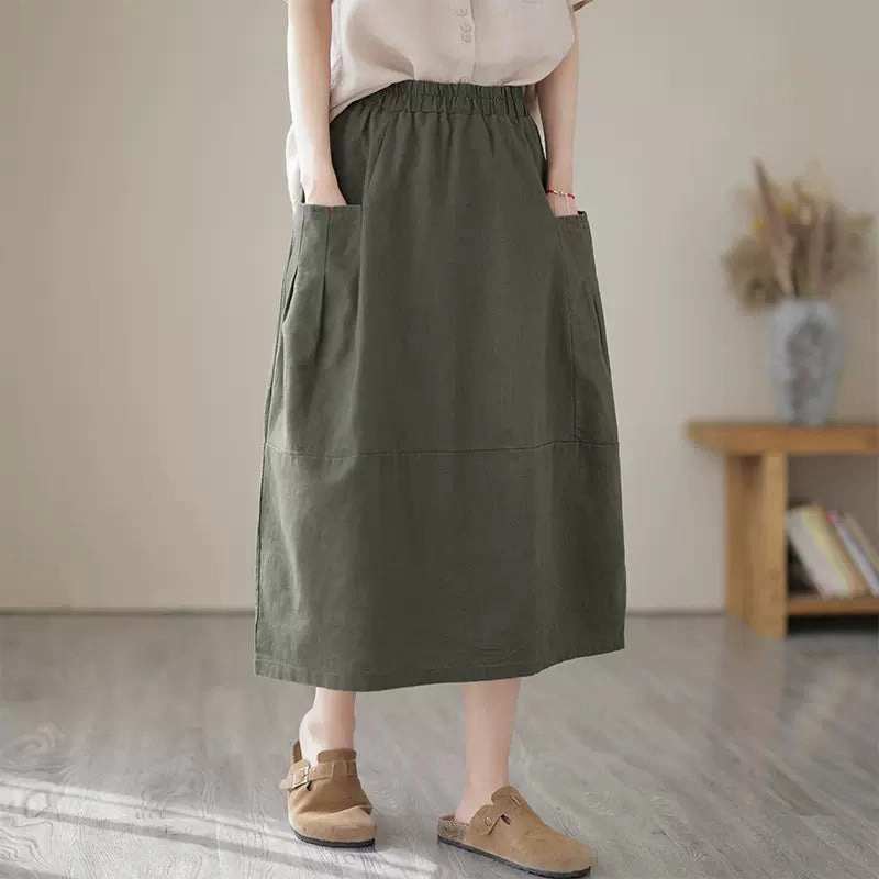Babakud Women Summer Classic Cotton Linen Skirt Secure Closure Pliable Material