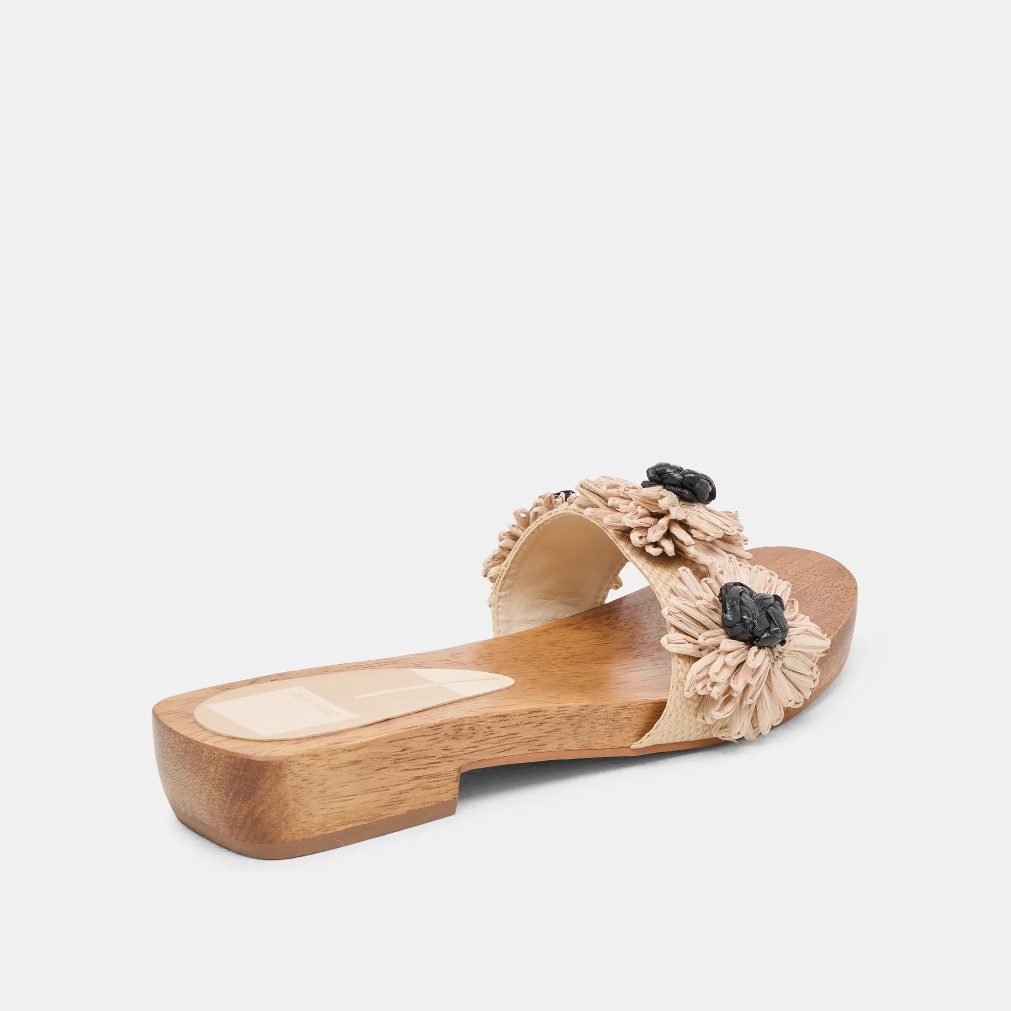 Vegan Leather Option ARIENA SANDALS BLACK NATURAL FLORAL RAFFIA