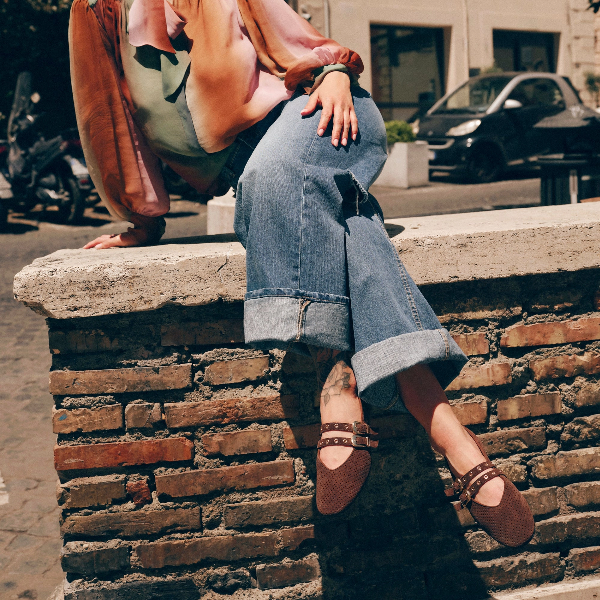 Curve Glow Night Shine BAYLEE GROMMET BALLET FLATS DK BROWN PERFORATED SUEDE