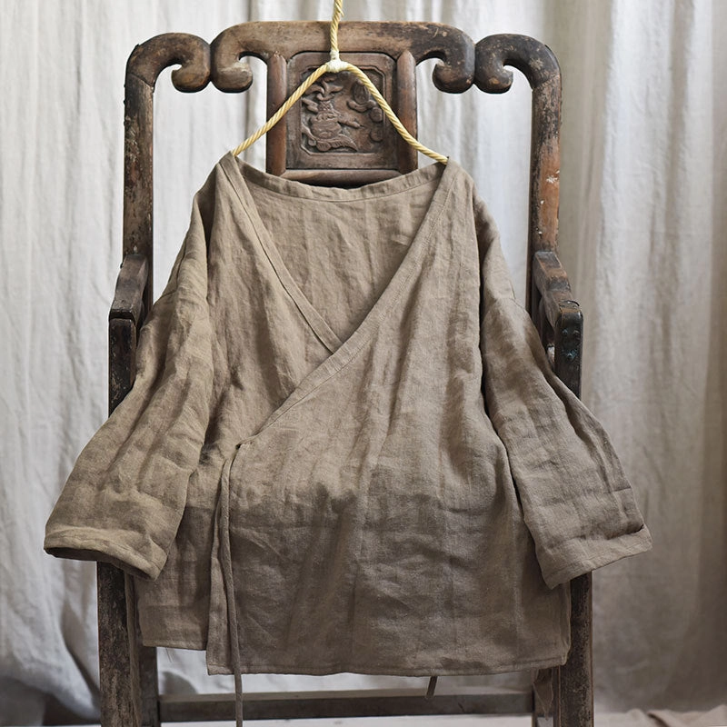 BondedSeams Durable AbrasionResistant Panels Ladies Spring Lightweight Vintage Lace-Up Linen Jacket