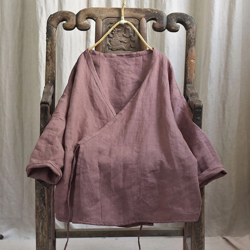 Ladies Spring Lightweight Vintage Lace-Up Linen Jacket Reflective Trim